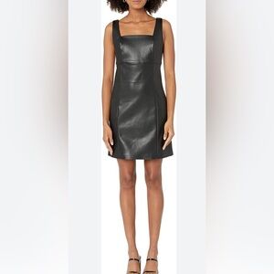 THE DROP Sz L Hank Vegan Leather Mini Dress Square Neck Lined Zipper Closure NEW